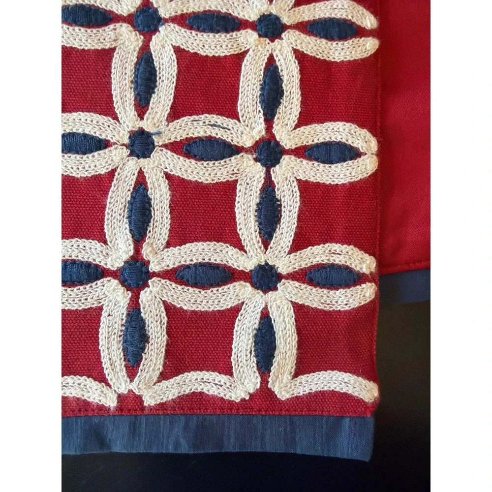 Pier 1 Imports Table Runner Red Embroidered Geometric Cotton 13x72 Navy White